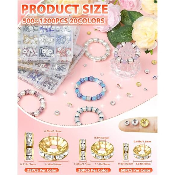 500PCS/20 Colors Spacer Beads for Jewelry Making, 10mm - Picture 5 of 8